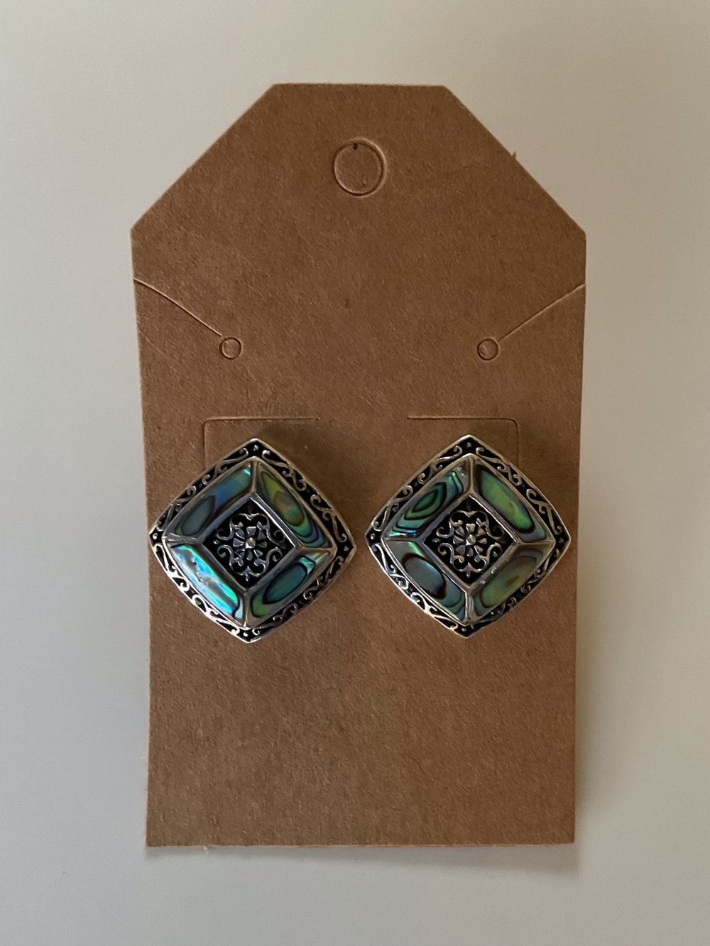 Mermaid Colors VINTAGE Silver and Abalone Square Earrings